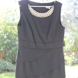 Dress Barn black, tiered dress with optional pearl collar (large)
